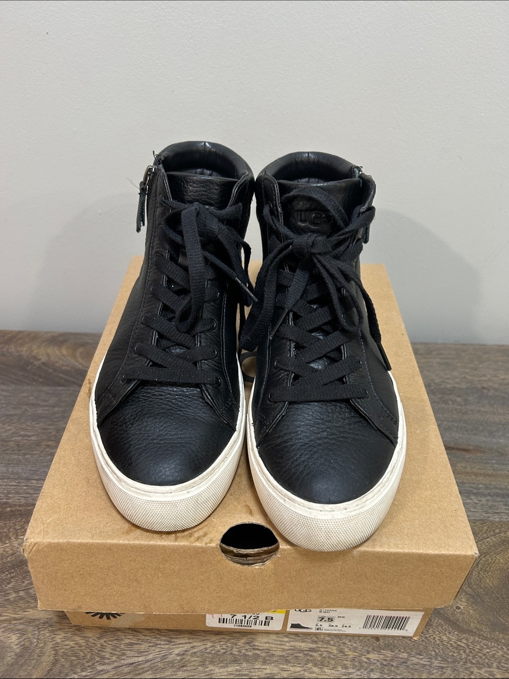 UGG Black Leather High-Top Sneakers